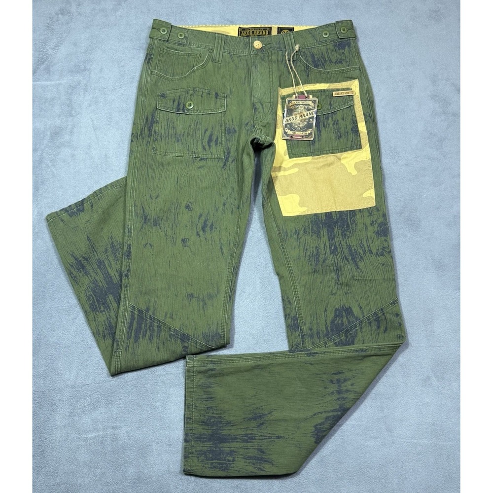 Akoo Brand Cargo Pants Mens 34x33 Olive Brushstroke Camo Utility Gorpcore NEW
